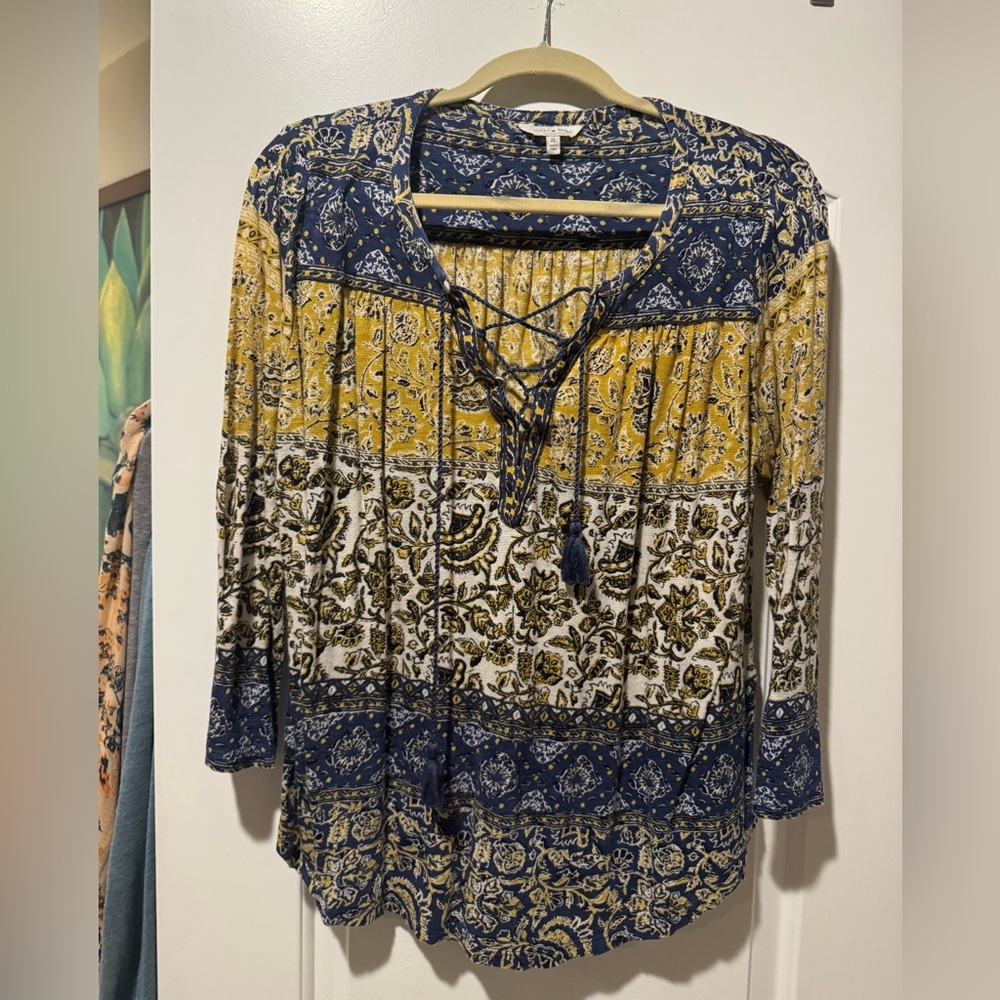 Women's Bohemian Blue and Yellow Top